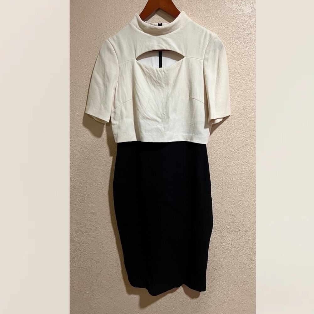 Escada black cream virgin wool sheath dress